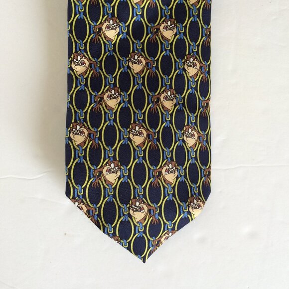 VTG 1996 Tasmanian Devil Mens Tie Silk Navy Blue Looney Tunes Warner Bros Italy - Picture 2 of 6